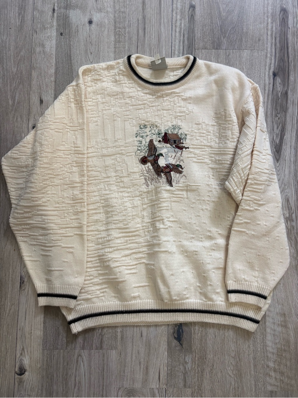 Vintage R&R cream duck Mallard cabin embroidered sweater